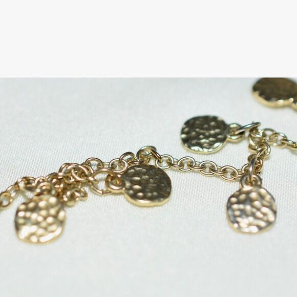 Loft Glittering Gold Tone Hammered Petite Disc Link Chain 32" Retro Necklace - Picture 4 of 4